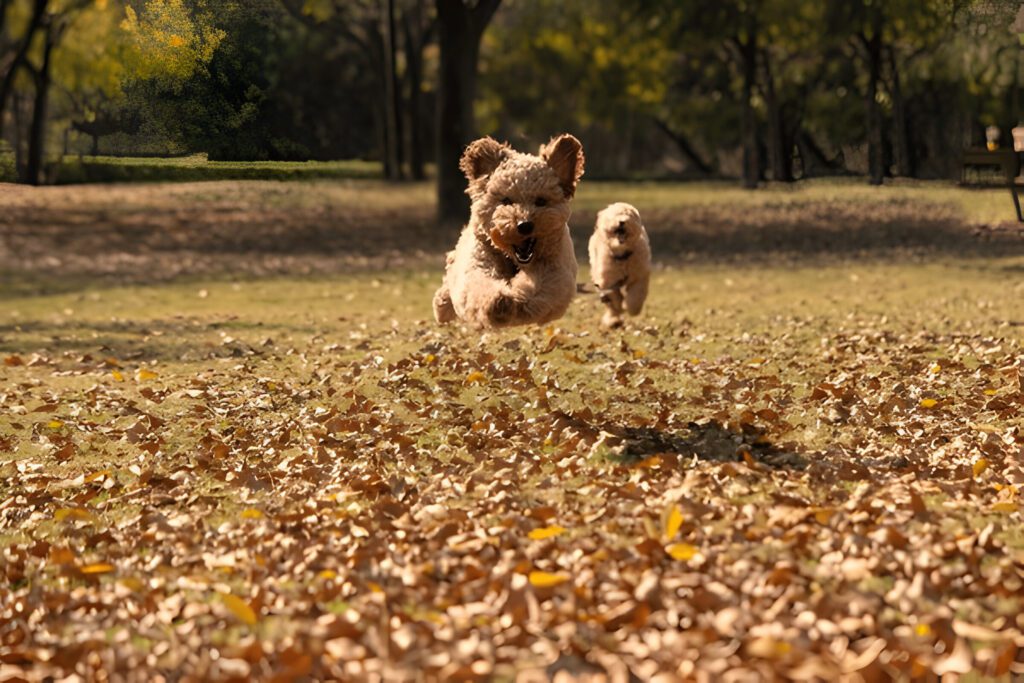 Mini golden retriever running on the ground